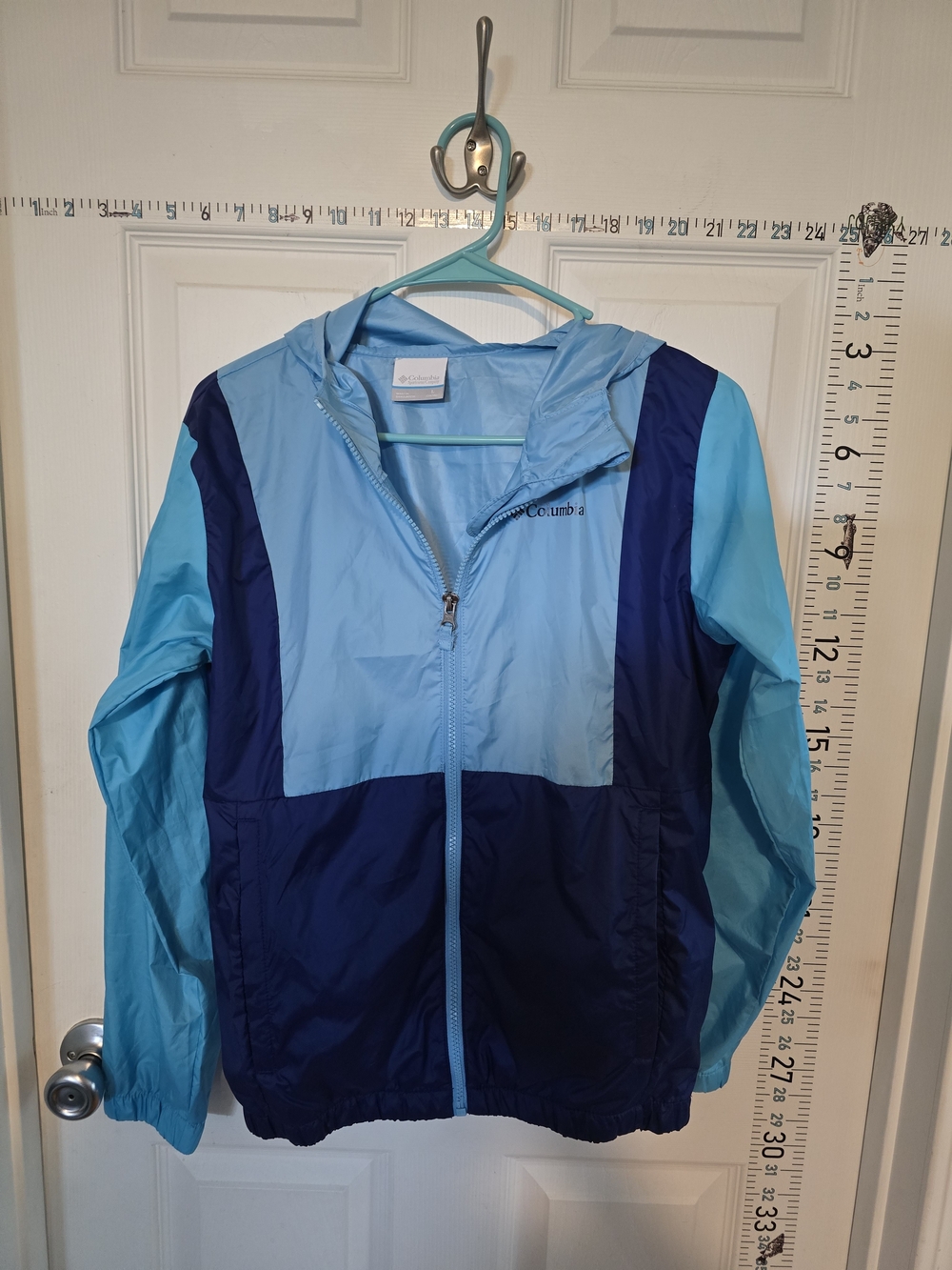 Columbia Kids' Lightweight Hooded Windbreaker Jacket - Light Blue/Navy